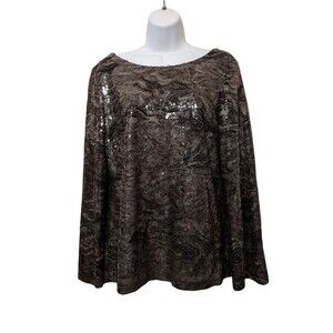 ALEX MARIE Sequin Black Gray Formal  Long-sleeved Top Size M
